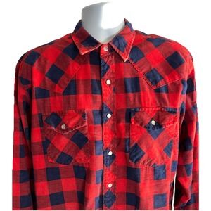 OUTDOOR EXCHANGE Mens Shirt Large Tall Red Plaid Flannel Lumberjack Vintage